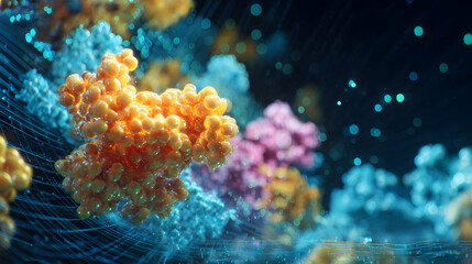 Poster - Abstract rendering of molecular structures with vibrant colors creates a futuristic scientific
