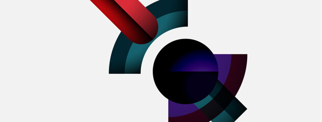 Aufkleber - Abstract geometric shapes overlap, creating dynamic visual composition. Red, teal, purple hues dominate white background. Modern design.