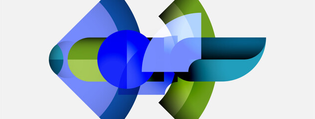 Poster - Abstract shapes overlap, creating dynamic composition. Blue, green hues dominate, suggesting fluidity, movement. Minimalist design, clean aesthetic.