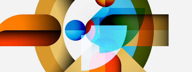 Poster - Abstract composition featuring overlapping geometric shapes. Colors blend, creating dynamic visual interest. Modern design elements present.
