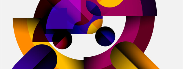 Aufkleber - Abstract composition featuring vibrant shapes, curves, circles. Bold colors create dynamic visual experience. Modern design.