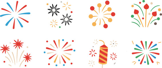 Poster - Vector art of a colorful set of fireworks vector illustrations on a black background