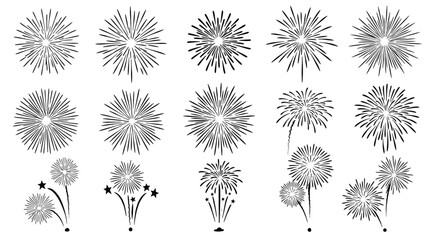 Poster - Vector art of a collection of black fireworks bursts and sparklers isolated on white background