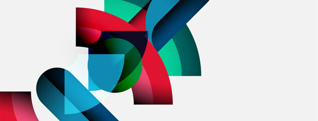 Poster - Abstract colorful ribbons overlap, creating dynamic shapes. Modern design with vibrant hues, simple background.