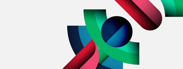 Poster - Abstract shapes overlap, creating dynamic composition. Colors blendred, green, blueover white background. Modern design elements suggest movement, energy.