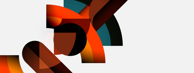 Poster - Abstract shapes overlap, creating dynamic composition. Warm colors dominate, contrasted by cool tones. Minimalist design, modern aesthetic.