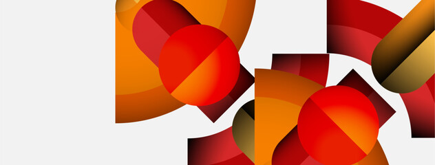 Aufkleber - Abstract geometric composition. Red, orange hues dominate, forming circular, cylindrical shapes against white background. Modern design.