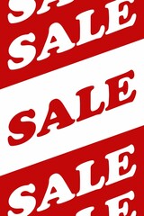 Poster - Bold uppercase SALE text is repeating diagonally in flat design layout with red and white bands