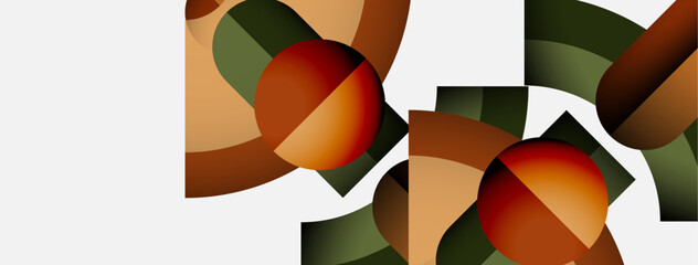 Poster - Abstract geometric shapes, circles, rectangles, muted earth tones. Minimalist design, clean lines, modern aesthetic. Composition focuses on form, color interplay.
