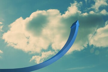 Poster - Blue arrow pointing up against sky