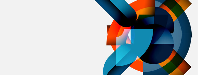 Poster - Abstract geometric shapes overlap, creating vibrant color patterns. Blue, orange, green hues dominate composition. Modern design element.