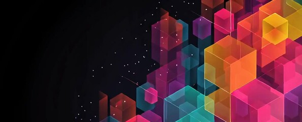 Poster - Abstract background with a colorful geometric pattern and a dark color gradient vector design element for graphic, technology concept, or digital connection network on a black background Generative AI