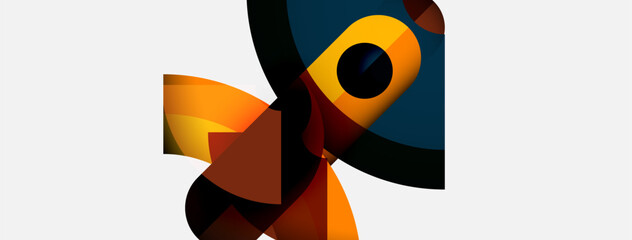 Poster - Abstract shapes blend, creating dynamic composition. Warm colors dominate, contrasted by cool tones. Modern design evokes energy, movement.