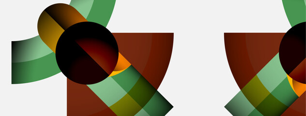 Poster - Abstract geometric composition. Overlapping circles, arcs, gradients create dynamic visual pattern. Minimalist design, neutral background.