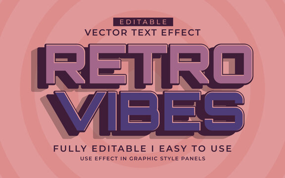 3d editable retro vibes text effect typography vintage style template