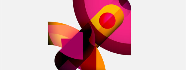 Poster - Abstract composition featuring vibrant pinks, oranges, reds. Shapes overlap creating dynamic visual interest. Smooth gradients dominate design.