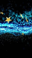 Poster - Golden stars and blue particles moving on black background