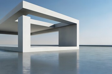 Poster - Minimal Concrete Frames with Sky Reflection – Abstract Architecture for Space, Light, and Structural Harmony