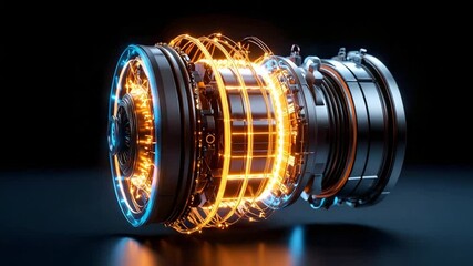 Poster - Abstract Futuristic Engine Design Glowing Orange Blue