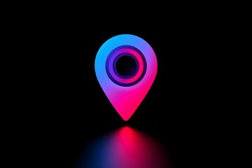 Poster - Vibrant Gradient Location Pin Icon on Black Background with Reflection Creating a Modern Digital Aesthetic