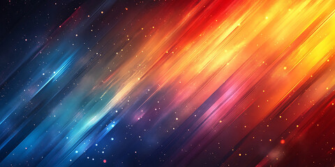 Wall Mural - Dynamic abstract background featuring colorful diagonal lines and sparkling particles modern texture with blue red and yellow hues