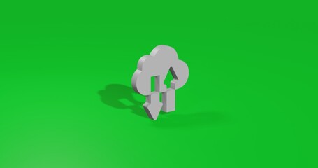 Poster - Isolated realistic white cloud technology symbol front view with shadow. 3d illustration on green chroma key background