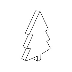 Fototapete - The outline of a large fir-tree symbol is made with black lines. 3D view of the object in perspective. Vector illustration on white background