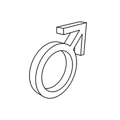 Fototapete - The outline of a large mars symbol is made with black lines. 3D view of the object in perspective. Vector illustration on white background