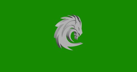 Poster - Isolated realistic white dragon's head symbol front view with shadow. 3d illustration on green chroma key background