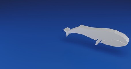Poster - Isolated realistic white whale symbol with shadow. Located on the right side of the scene. 3d illustration on transparent background