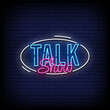 © bohlam - talk show neon sign with brick wall background vector