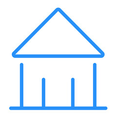 Poster - Illustration of a blue outlined building with a triangular roof and three pillars design icon style