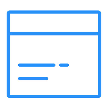 Blue outlined document icon with a header and two lines of text inside the document area