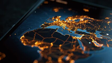 Poster - Smartphone Displaying Real-Time Connectivity Map of the World with Illuminated Network Lines