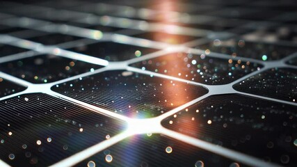Poster - Solar Photovoltaic Cell Array with Light Flares and Grid Pattern for Renewable Energy