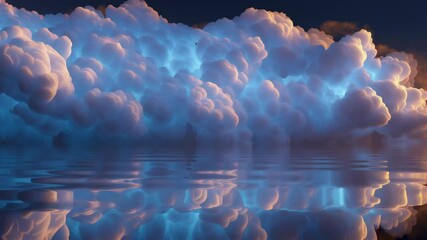 Poster - Stunning Electric Blue 3D Reflective Cloud Form in Ethereal Atmosphere