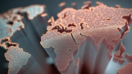 Poster - Fiber Optic Strands Creating A Detailed World Map Shape In Close Up View