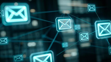Poster - Floating Translucent Icons Representing Email, Chat, and Video Communication in Digital Space