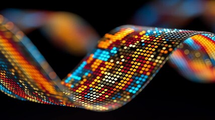Poster - Close-Up of Pixelated Waveforms on a Curved OLED Display with Vibrant Color Patterns