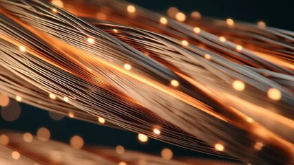 Poster - Close-Up of Glowing Copper Power Cable Strands in Abstract Light Background