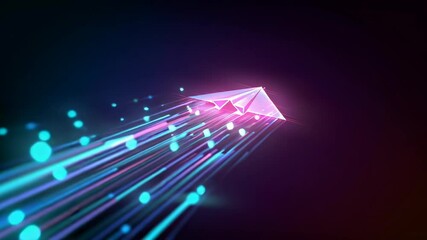 Poster - Glowing Paper Plane Silhouette Cutting Through a Vibrant Digital Space with Dynamic Light Effects