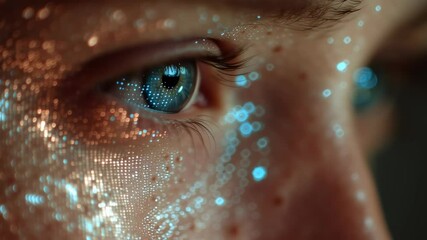 Poster - Close-up of a Human Eye with Fragmented Data Visualization and AI Interface Elements