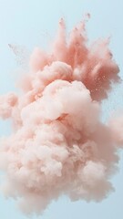 Poster - like powder Pink across light blue backdrop, forming dynamic cloud bursting explosion