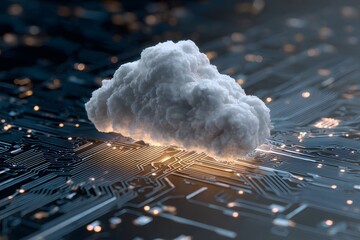 Wall Mural - 3D cloud with a digital circuit background, data center, and cloud technology concept. 