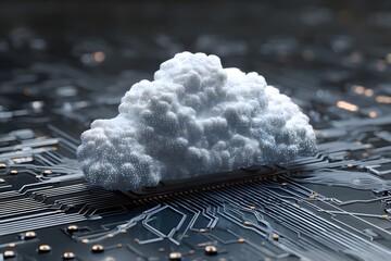 Wall Mural - 3D cloud with a digital circuit background, data center, and cloud technology concept. 