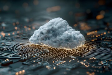Wall Mural - 3D cloud with a digital circuit background, data center, and cloud technology concept. 