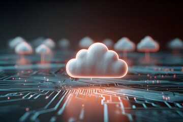 Wall Mural - 3D cloud with a digital circuit background, data center, and cloud technology concept. 