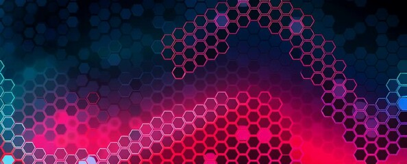 Poster - Abstract background with a colorful geometric pattern and a dark color gradient vector design element for graphic, technology concept, or digital connection network on a black background Generative AI