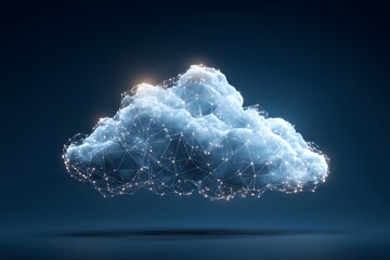 Wall Mural - a glowing cloud symbolizing the global network of digital clouds, connected to various illustrated c