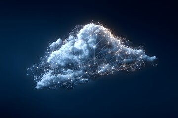 Wall Mural - a glowing cloud symbolizing the global network of digital clouds, connected to various illustrated c